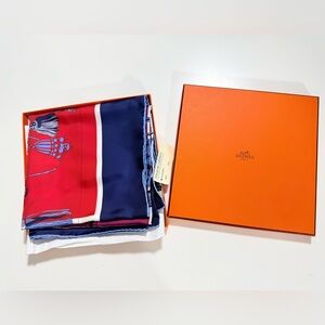 Hermes Silk Scarf Carré 90 Red Navy Valentine Gift Luxury NWT